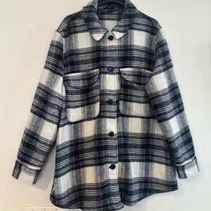 Plaid Black and White Button-Up Jacket